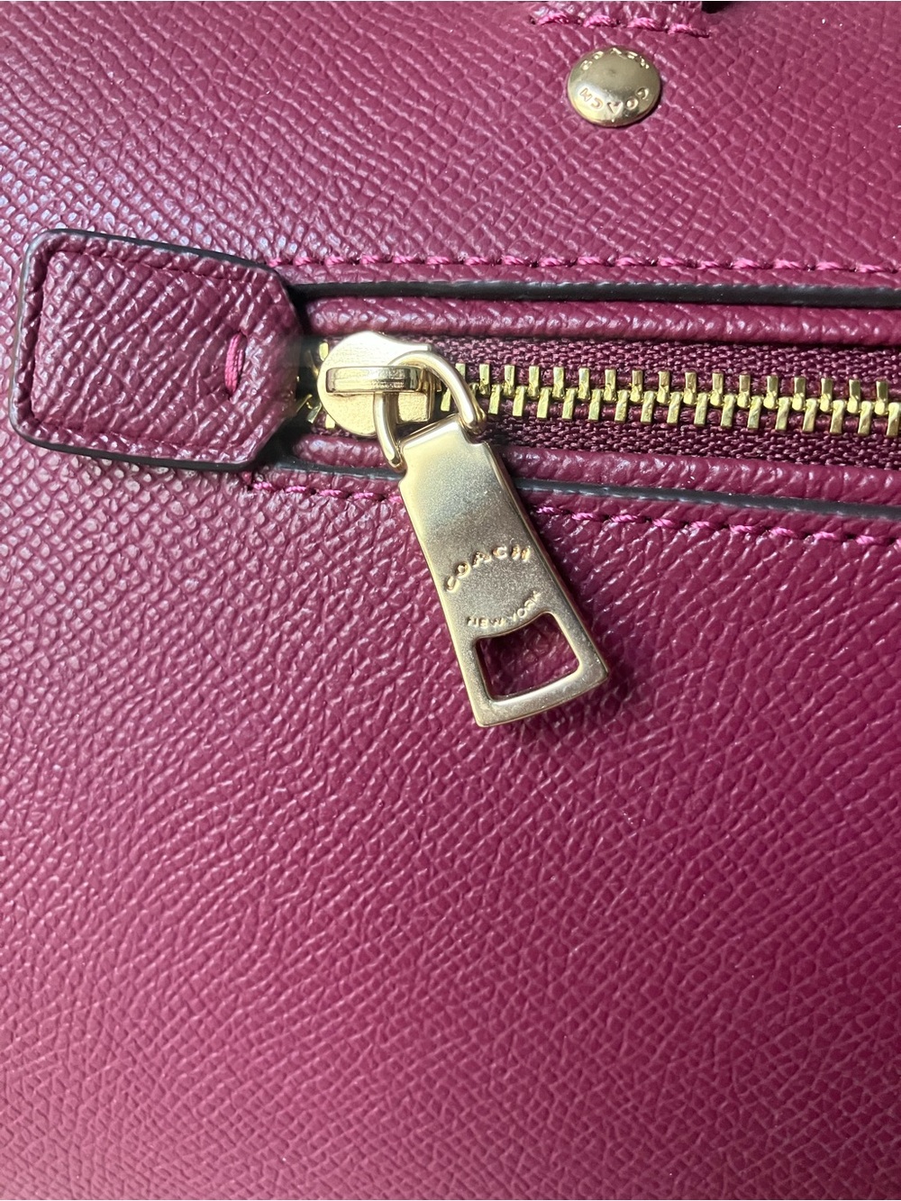COACH Purse Rowan Satchel Leather Handbag in Berry Pink / Burgundy - Picture 7 of 13